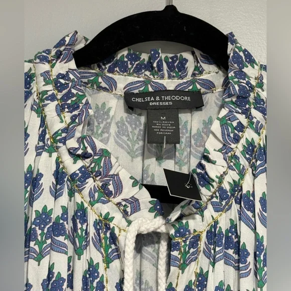 Chelsea & Theodore Womens White Blue Sleeveless Maxi Dress Size M Boho Floral - Picture 10 of 10